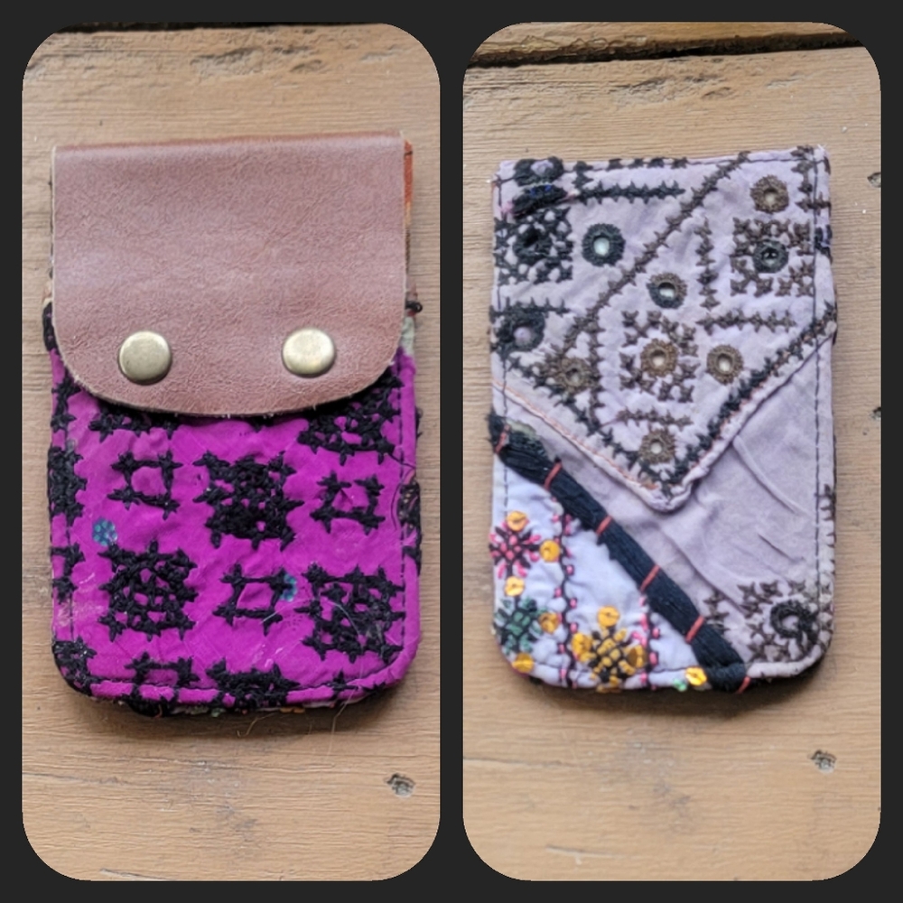 🧠🍳 Free People Boho Embroidered Repurposed vtg banjara hippie Wallet card case